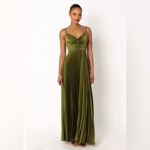 Petal & Pup Naira Pleaded Olive Maxi Dress